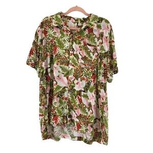 BOGO Princess Cruises Floral Button Shirt Blouse Rayon Collar Pink Green Womn XL